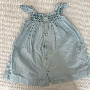 Gently worn lightweight cotton smocked dress. Size 2. Toddler. blue embroidery.
